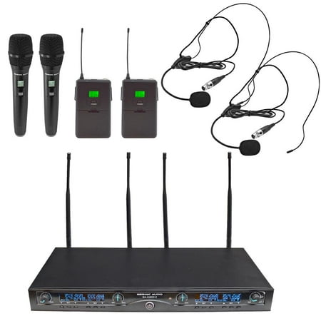 Seismic Audio 4 Channel UHF Wireless Microphone System w/ 2 Handheld & 2 Headset Microphones -
