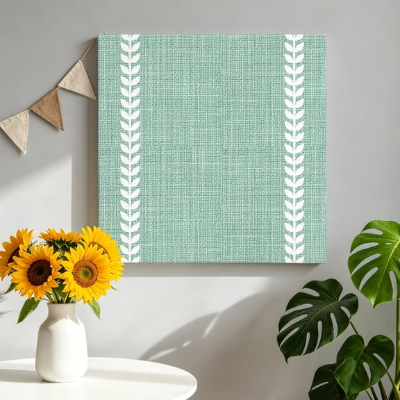 Vintage Green Canvas Wall Art for Living Room, Country Pastoral Farmhouse Minimalist Leaf Stripe Poster Print Painting for Bedroom Office Gallery Decoration Wall Pictures Prepare To Hang 12"x12"