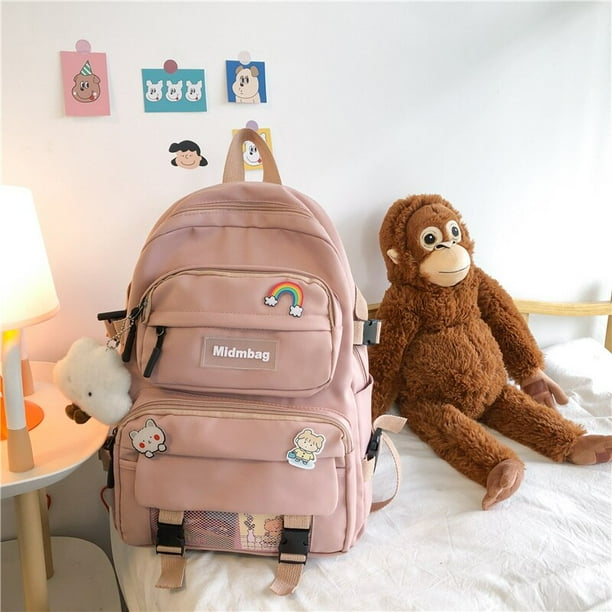 Mochila con insignia bonita para mujer bolso escolar de gran capacidad ligero de viaje Harajuku a la moda Fivean unisex