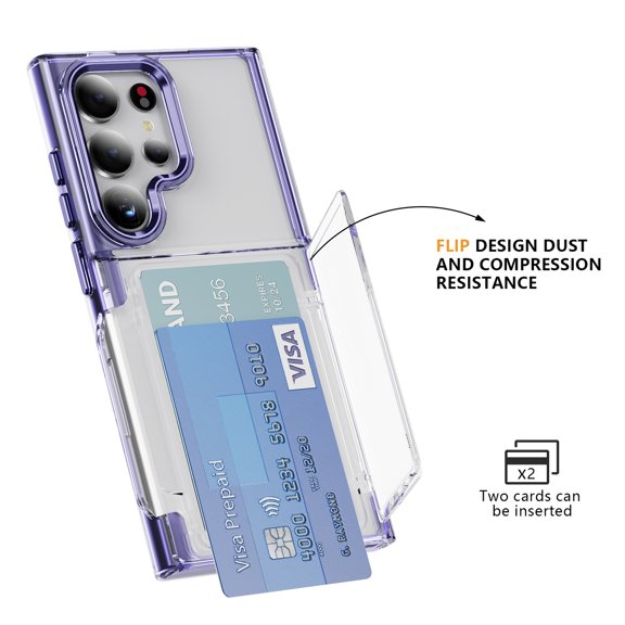 Decase Transparent Wallet Case for Samsung Galaxy S25 Ultra,Wallet Case with Card Holder Kickstand Card Holder Clear Hard PC Soft TPU Hybrid Shockproof Cover for Galaxy S25 Ultra Phone Case,Purple