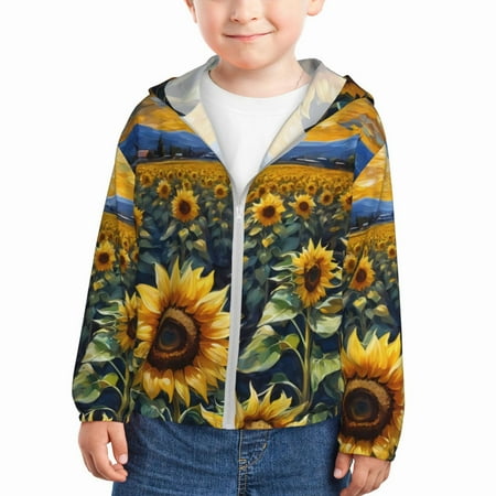 

Ocsxa Starry Sky Moon Sunflower Print Kids Active Zipper Sun Protection Jacket Boys Girls Hooded Cooling Shirt-18 Months