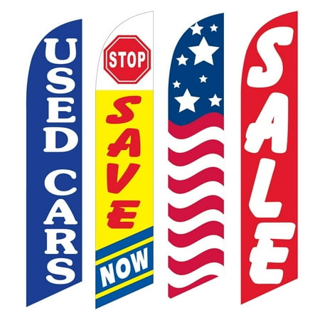 4 Advertising Swooper Flags Used Cars Save Now USA Sale
