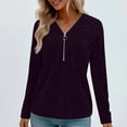 thumbnail image 2 of Blusas de Manga Larga para las Mujeres Cremallera de Cuello en V Delantera Color Sólido Top de Moda Casual, Tops de Color Sólido para las Mujeres, 2 of 9