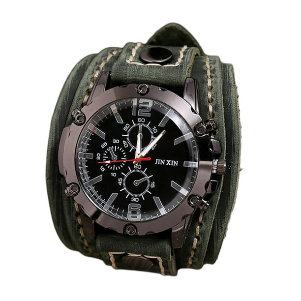Reloj de cuarzo Qarigey Punk Vintage con correa de cuero PU verde número romano