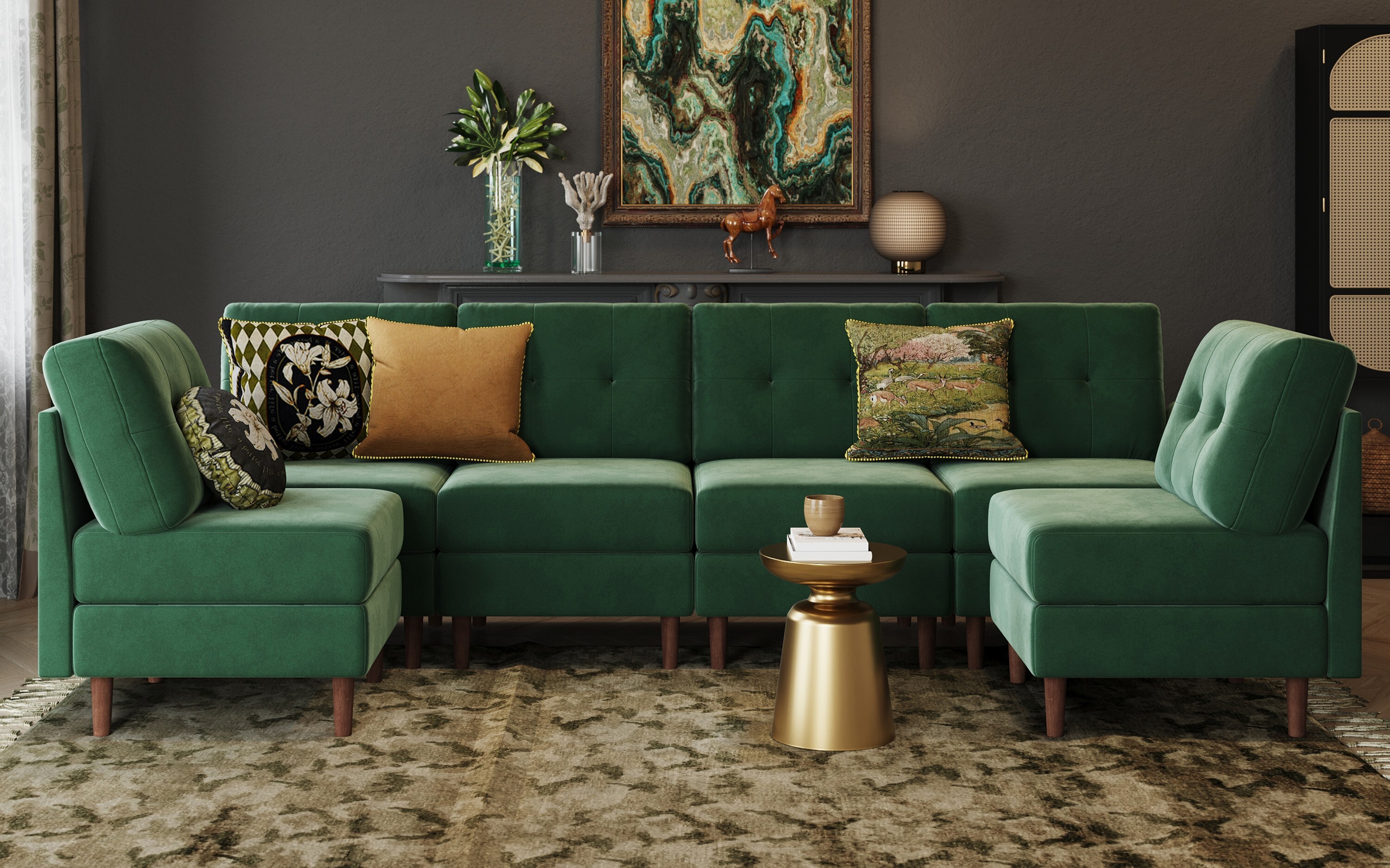 LINSY HOME Modular Couches and Sofas Sectional,Velvet Sectional Couch