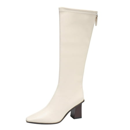 

Winter New Women Casual Boots Fashion Autumn Women Knee Boots Heel Mid Heel Pointed Back Zipper Simple Style