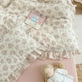 thumbnail image 5 of Muslin Cotton Duvet Cover with Pink Floral Patterns, 1 Piece Super Soft Bedding Comforter Cover for Girls Women, 2-Layer Gauze Ruffled Edges Duvet Protector 79X90'', Machine Washable, No Quilt, 5 of 8