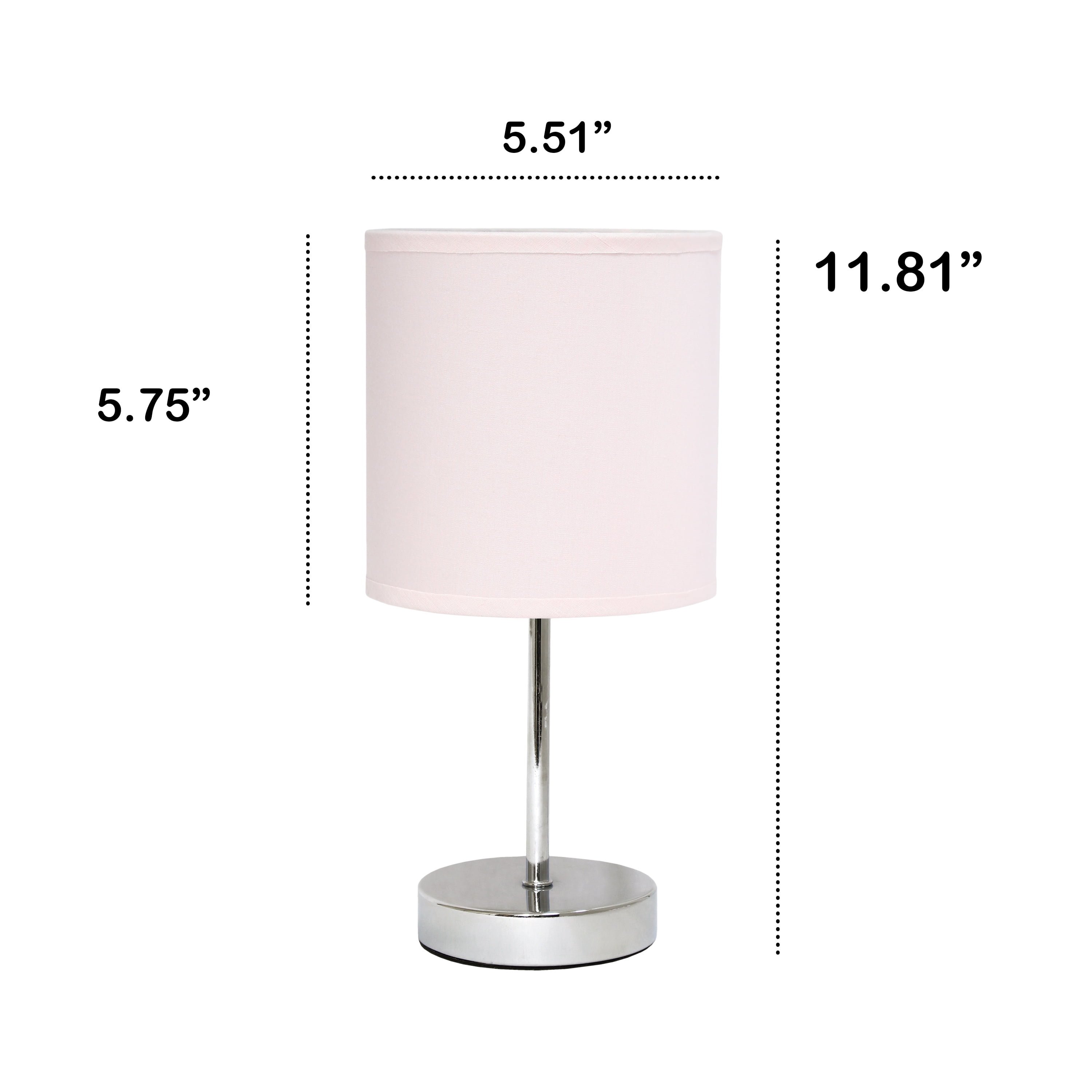 Creekwood Home 11.81" Chrome Petite Metal Stick Table Lamp with LED Bulb, Blush Pink Shade