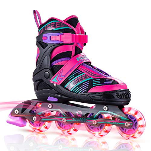 Rollerblades for Kids and Women Adults Red Purple Green Sulifeel Arigena 4 Size Adjustable Light up Inline Roller Skates for Girls and Boys