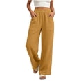 thumbnail image 6 of Women's Soft Fabric Straight Leg Pants with Elastic Waist, Pockets, Casual Business Lounge Travel, Womens Trousers Summer Capris | UKHCCC,Yellow XL, 6 of 8