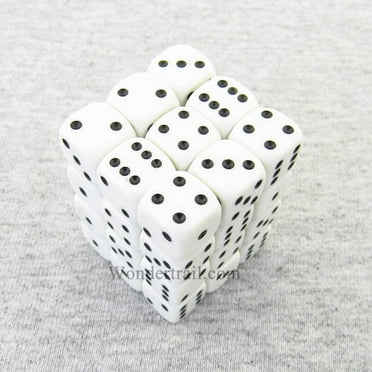 White Opaque Dice with Black Pips D6 12mm (1/2in) Pack of 36 Koplow Games