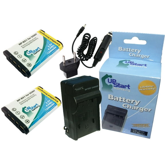 2x Pack - Sony HDR-AS15B Battery   Charger with Car & EU Adapters - Replacement for Sony NP-BX1 Digital Camera Battery and Charger (1240mAh, 3.7V, Lithium-Ion)