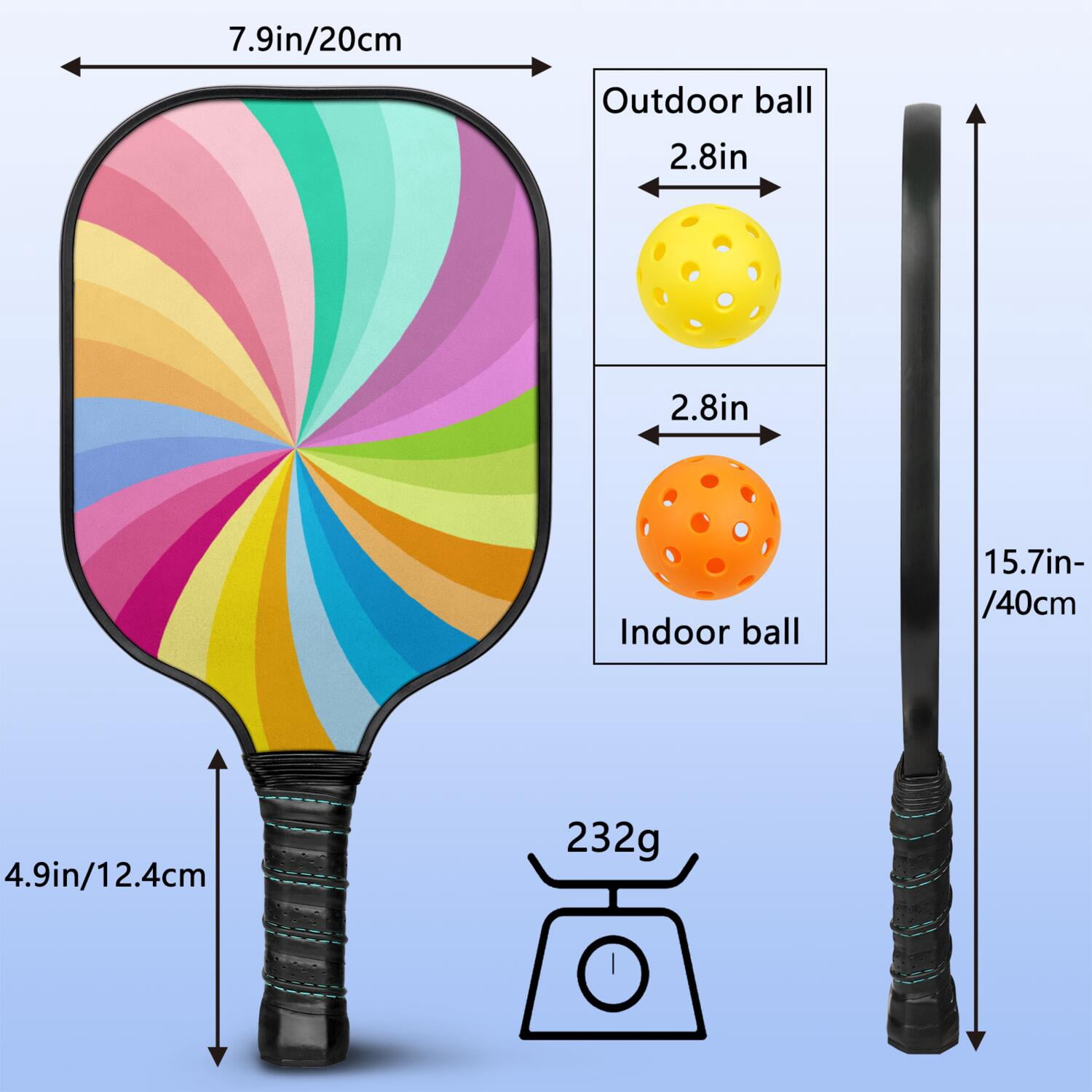 Pickleball Paddles Set Of 1, Fiberglass Surface, Sweet Candy Print, 1 Paddle, 2 Balls & Bag