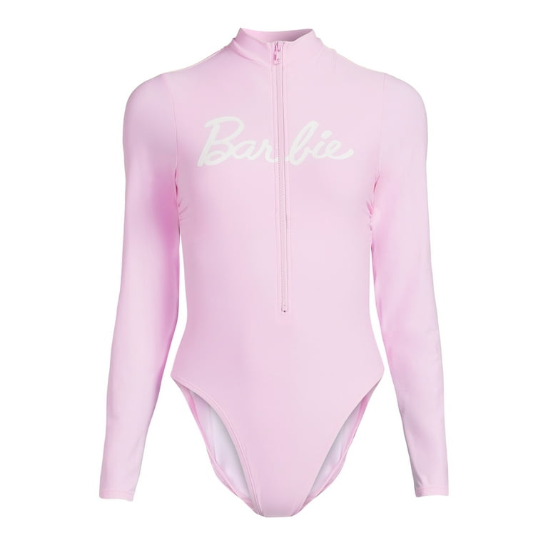 Barbie ™ Women's Long Sleeve High Leg Rash Guard One Piece Swimsuit, Sizes  XS-XXL 