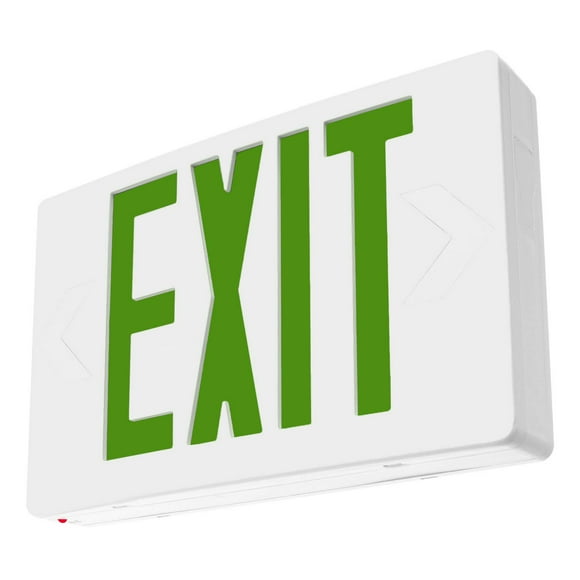 LFI Lights - UL Certified - Hardwired Green LED Standard Exit Sign - White Housing - Battery Backup Emergency Lighting - LEDGWBB (1 Pack)