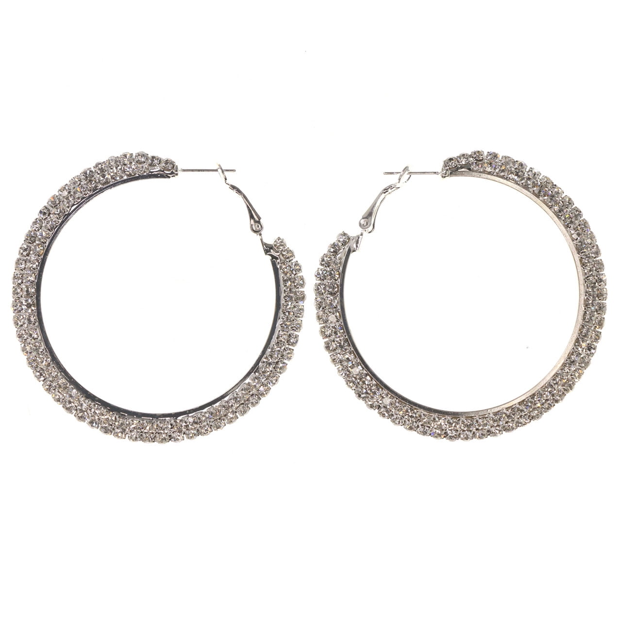 SilverTone Metal HoopEarrings With Crystal Accents 5141