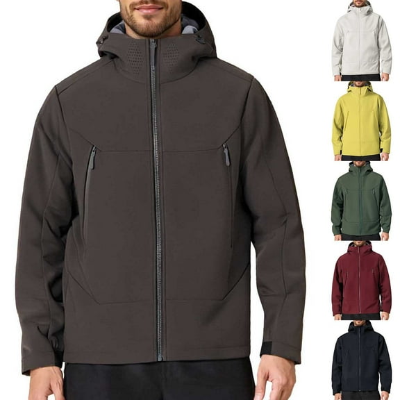 Gyexs Windbreaker Jackets for Men Lightweight Softshell Fall Winter Jacket Hooded Waterproof Outdoor Rain Coat Men's Clothes, Grey, Size S