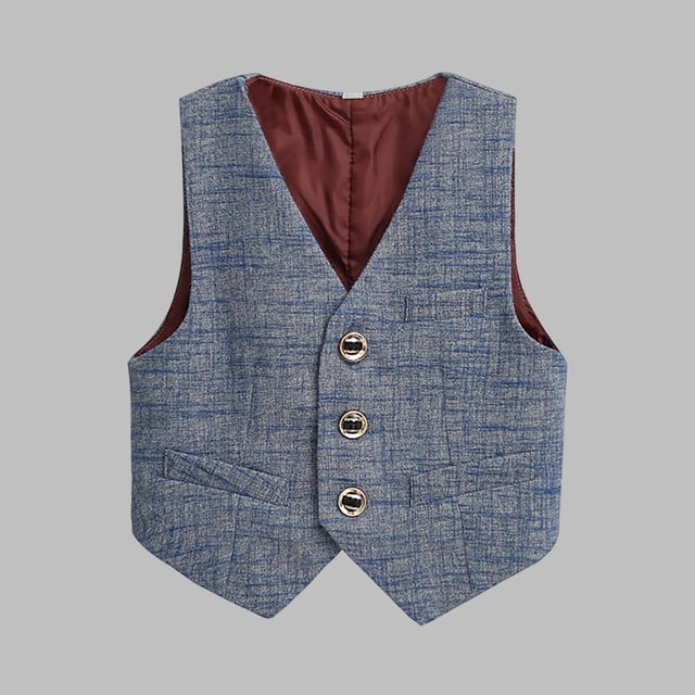 hengsof Boys' Solid Color Sleeveless Button Down Vest, Spring Summer Casual Vest Layered Stylish Button Down Cardigan Versatile Suit Jacket Suitable for Children Aged 2 to 12