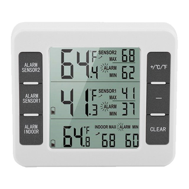 Wireless Digital Refrigerator LCD Screen Display with Min Temperature Alarm Audible Sound Alert for Indoor Outdoor Freezer Monitoring