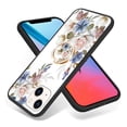 thumbnail image 4 of Feishell Compatible with iPhone 13 6.1 inch Flower Pattern Case with Diamond Ring Holder Support Magnetic Car Mount,Shockproof Luxury Glossy Glass Slim Phone Case for Women Girls,C, 4 of 11