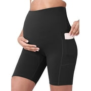 Spencer Women's Maternity Bike Shorts Yoga Leggings Over The Belly Bump Pregnancy Workout Running Active Athletic Shorts with Pockets (M, Black)