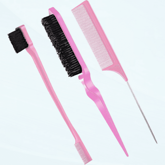 3-Piece Hair Brush Set for Slick Back Hair, Edge Control, and Teasing - Light Pink