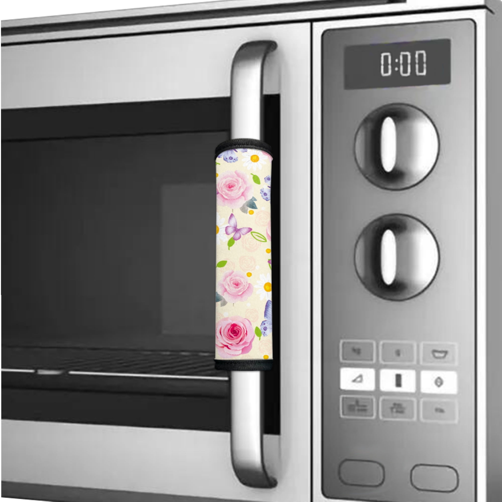 SEANATIVE Refrigerator Door Handle Covers Washable Keep Kitchen Appliances Clean from Food Stain, Smudges Fingertips Fridge Oven Home Decorations, Rose Butterfly Daisy Leaf