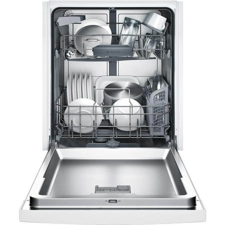 Bosch - 100 Series 24" Front Control Built-In Dishwasher with Hybrid Stainless Steel Tub - White