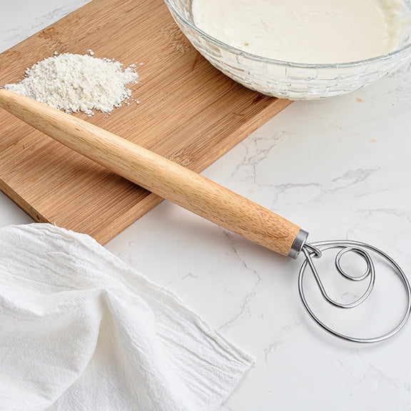 PONPRNGY Danish Dough Whisk for Sourdough Bread Baking - Stainless Steel Hook with Wooden Handle