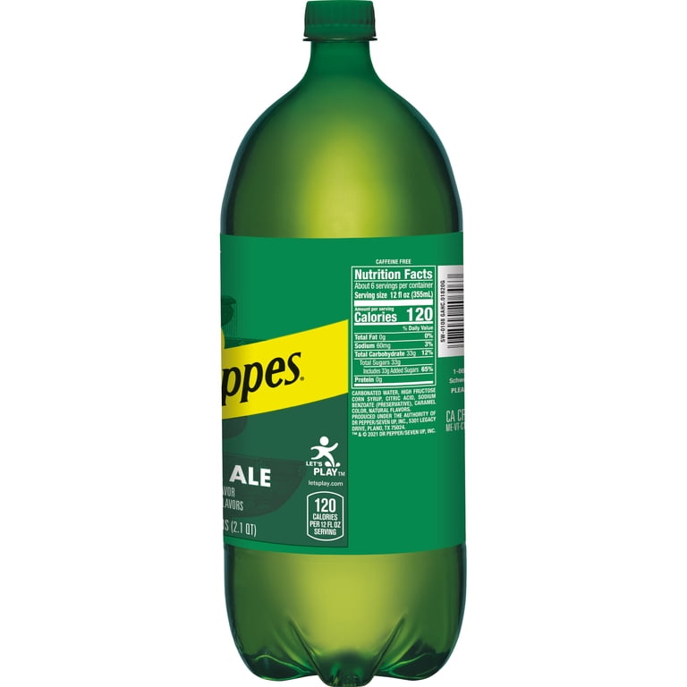 Schweppes Ginger Ale, Caffeine Free, 2 L Bottle, Refreshing Flavor