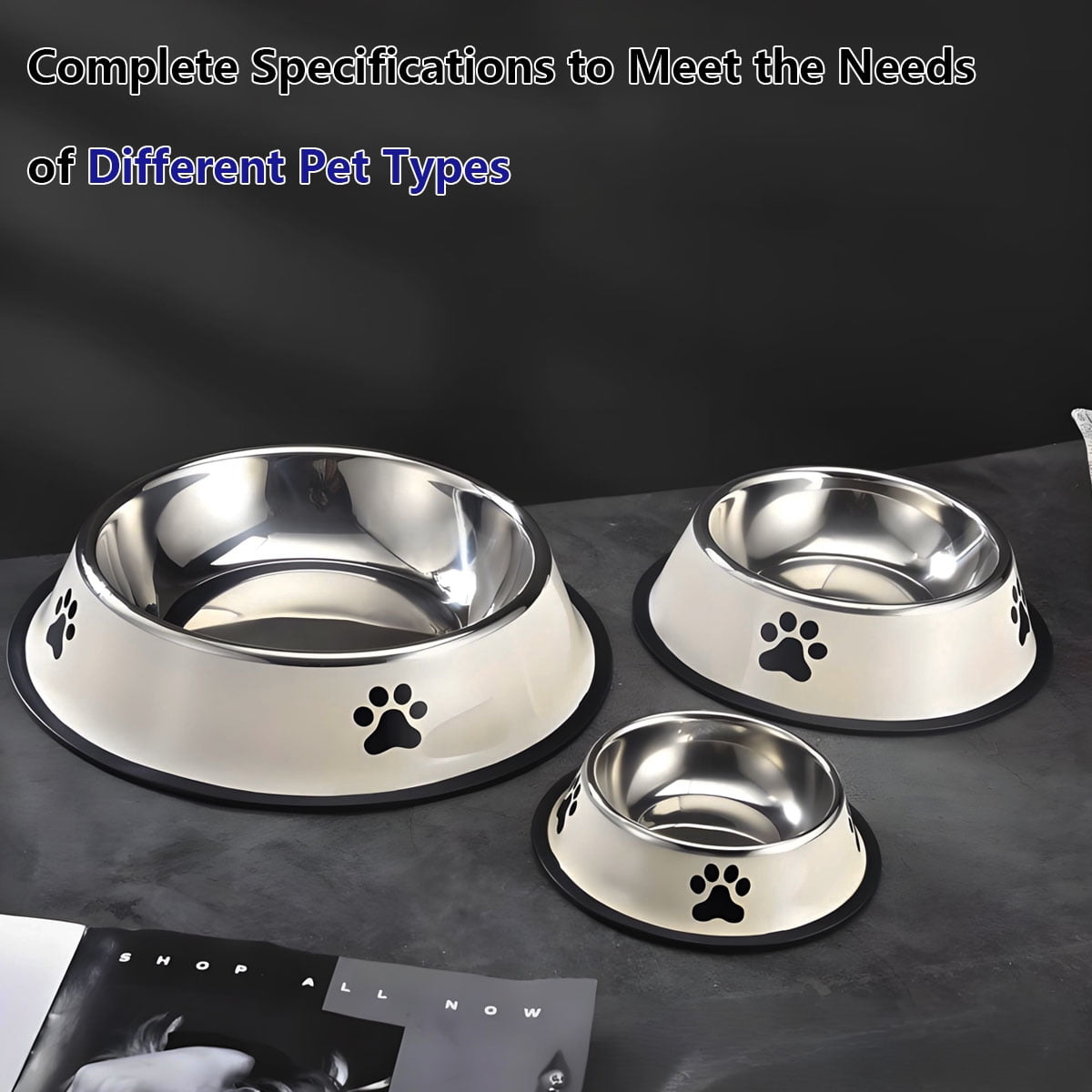 Stainless Steel Dog Bowls Set, Food and Water Non Slip Anti Skid Stackable Pet Puppy Dishes for Small, Medium and Large Dogs (2 Pack)