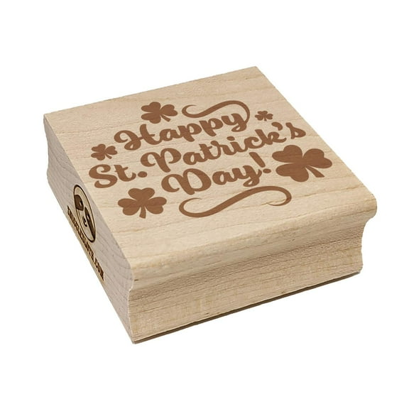 Happy Saint Patrick's Day with Shamrocks Square Rubber Stamp Stamping Scrapbooking Crafting - Small 1.25in