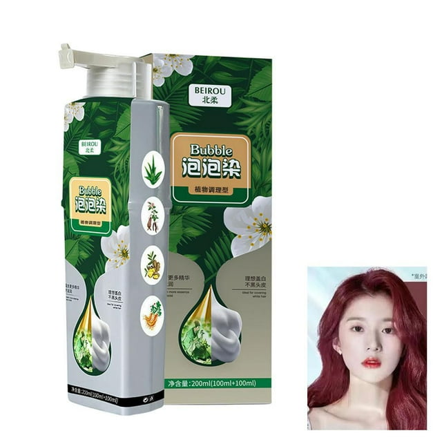 Easy-to-Use Bubble Hair Dye Shampoo, 1x Plant-Based Hair Washing Color Cream, Natural Permanent Solution for Gray Coverage, At-Home Salon Hair Coloring Kit