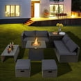 thumbnail image 2 of Topbuy 9 Pieces Outdoor Patio Furniture Set with 30" Propane Fire Pit Table Outdoor PE Wicker Space-Saving Sectional Sofa Set with Storage Box and Cushions Grey, 2 of 10