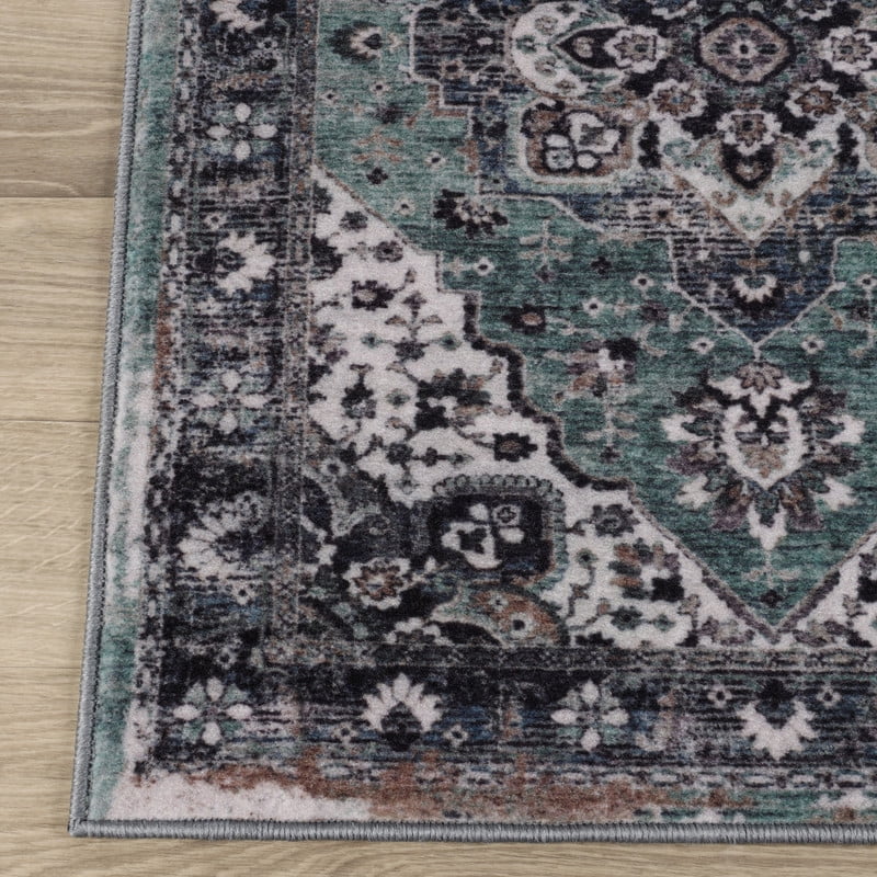 Superior Mahi Ornate Floral Washable Indoor Runner Rug, 2' 7" x 6', Turquoise