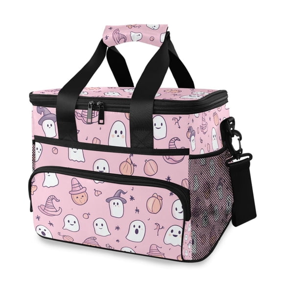 FORMRS Insulated Cooler Bag 24 Cans Capacity Soft Leakproof Lunch Box with Side Pockets, Pink Halloween