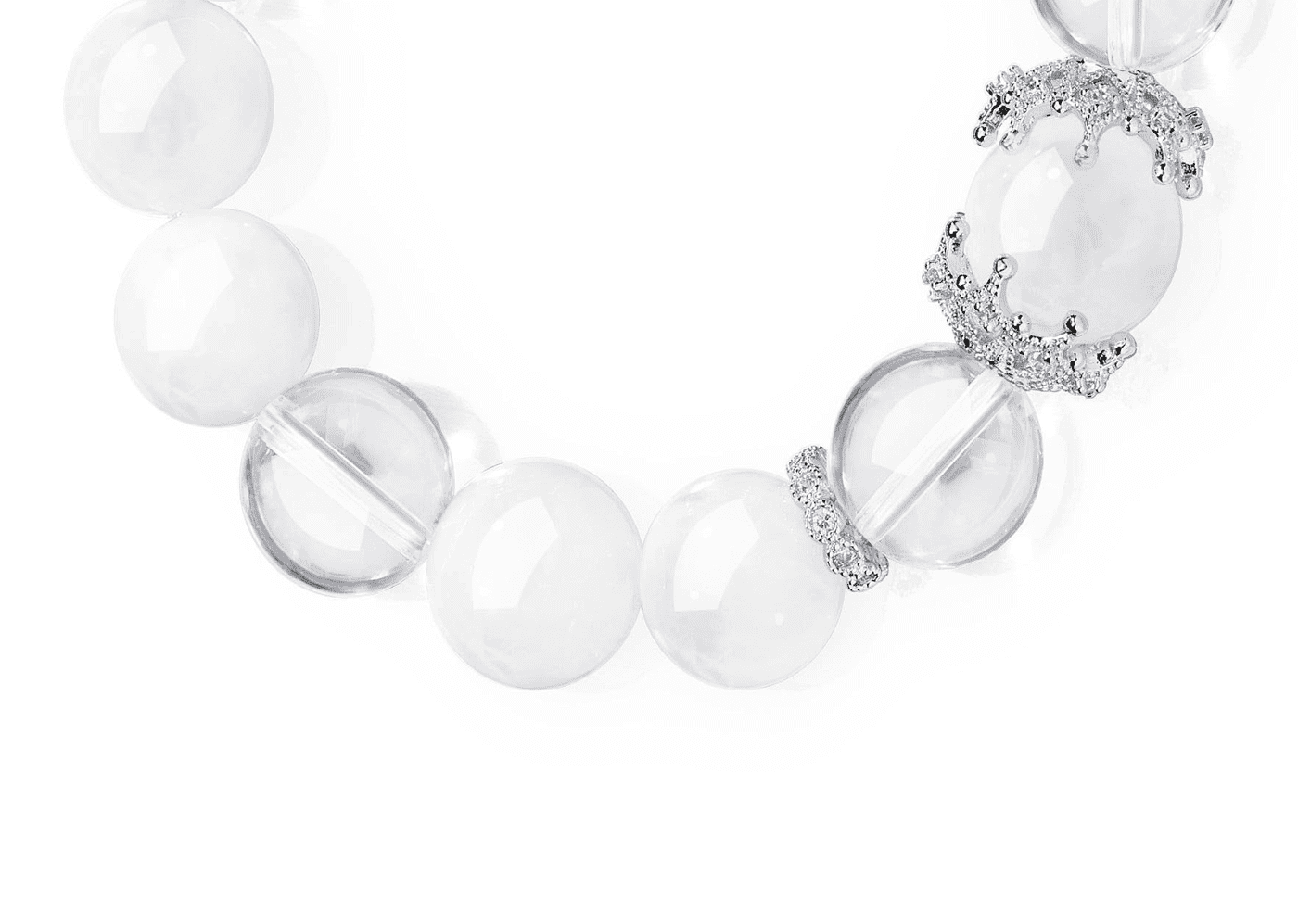 Natural 11-12mm Crystal Quartz & White Jade Stretch Beaded Gemstone Bracelet Unisex Jewelry Gift for Men Women