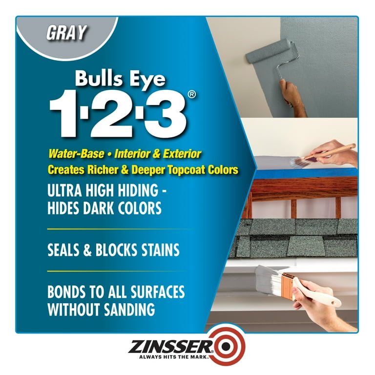ピンズラー英語　1, 2, 3 Zinsser Gray Water-Based 1-2-3 All Surface Primer Quart