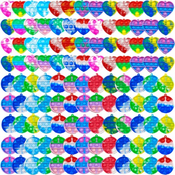 100 Pieces Pop Mini Fidget Toys, Round Heart Shaped Pop Keychain Bubble Toy Set, Fidget Toy Set, Easter Party Favors, Can Be Used as Gifts for Kids and Students (Random)