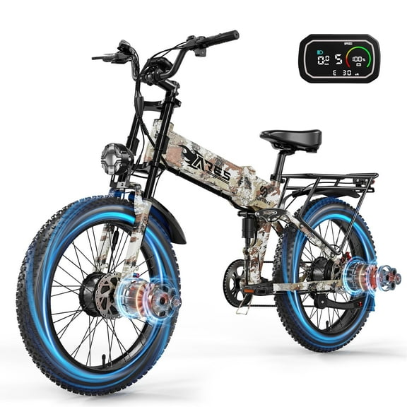 SUNTIBYE Ares Folding Ebike for Adults, 24" Fat Tires Electric Mountain Bike Dual Motor Peak 3000W, 34MPH 65Miles 52V 20AH UL2849