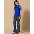 thumbnail image 2 of DARING DIVA V Neck Stand Collar Short Mesh Sleeve Blouse M Royal Blue, 2 of 6