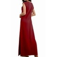 thumbnail image 3 of Women Summer Round Neck Casual Loose Split Wrinkle-Free Long Maxi Vacation Dress with Pockets Wine Red L, 3 of 9