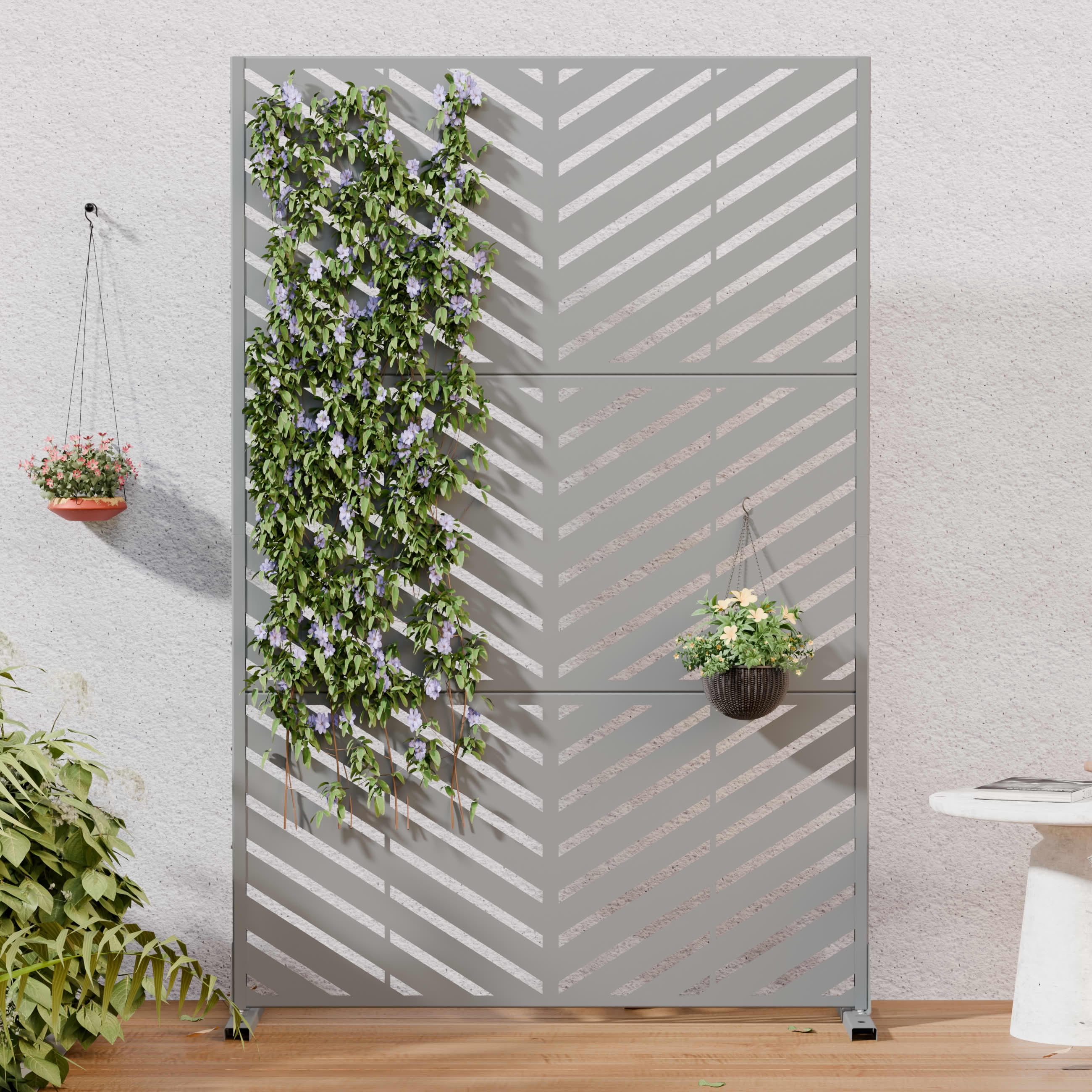 MAYEERTY 2-Piece Outdoor Metal Privacy Screen 6ft × 4ft Gray, 3-Panel Parallel Decorative Screen, Rust-Resistant for Patio