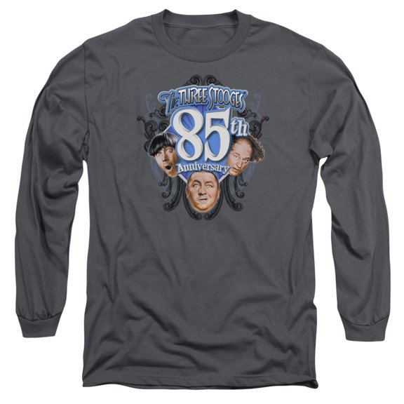 Three Stooges 85Th Anniversary 2 Long Sleeve Adult 18/1 T-Shirt Charcoal