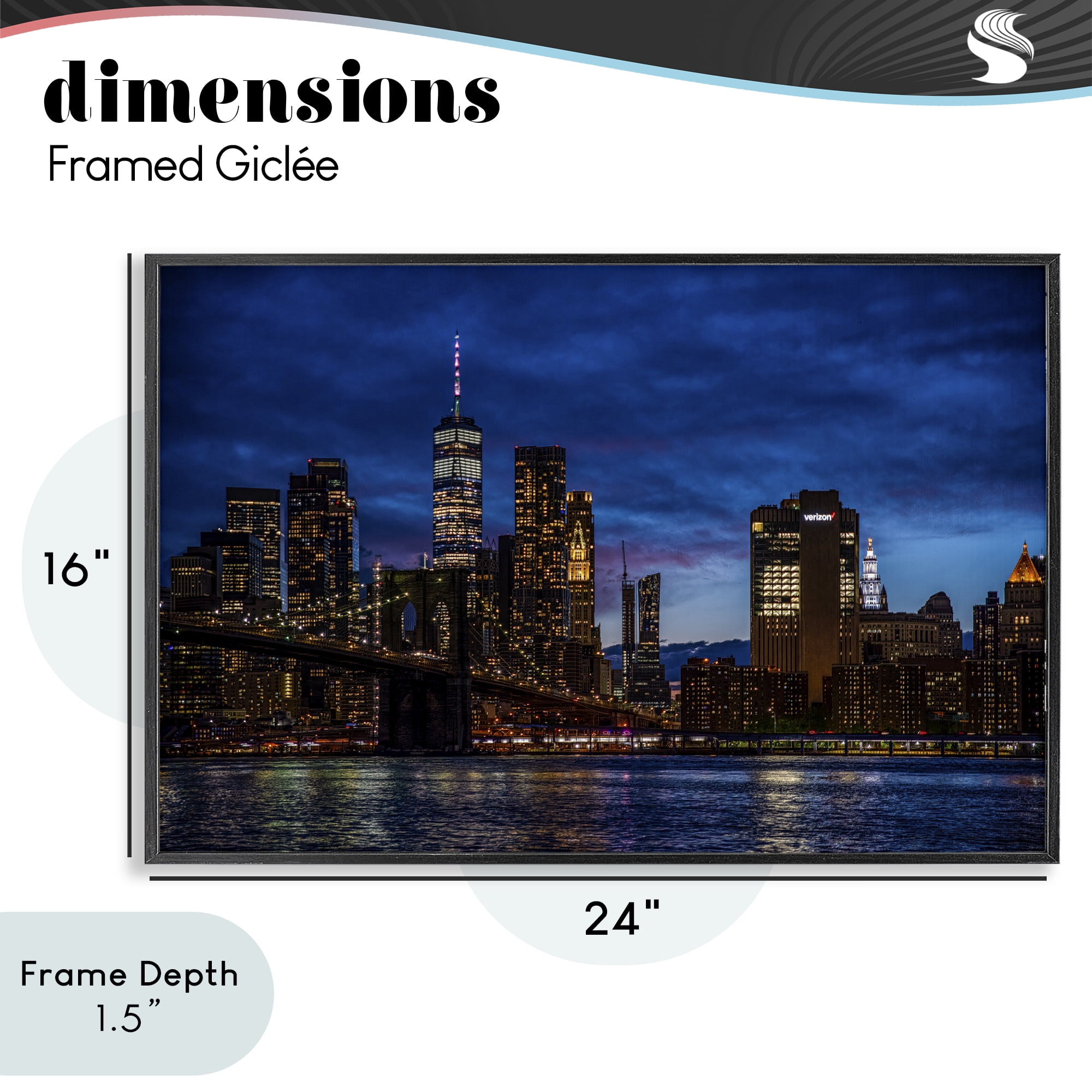 Stupell Industries Brooklyn Bridge at Night Black Framed Giclee Art, design by Tim West