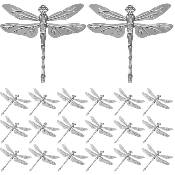 FRCOLOR  20 Pcs Metal Dragonfly Sculpture Wall Decoration Stakes Silver