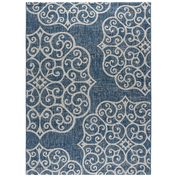 SAFAVIEH Courtyard Caylee Botanical Indoor/Outdoor Area Rug, Navy/Grey, 8' x 10'