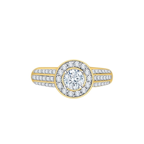 Diamond Halo Engagement Ring in 14K Yellow Gold (1 cttw) (I-Color, SI3-I1 Clarity) (Size-10)