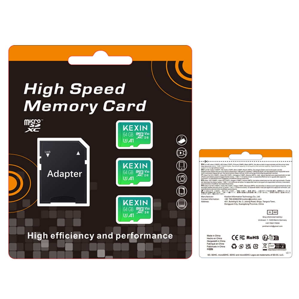 KEXIN 64GB SDXC Card with Adapter, Class 10 U3 High Speed Memory Card for Camera/ Drone/Dash Cam/Nintendo Switch/Tablet, 3pack