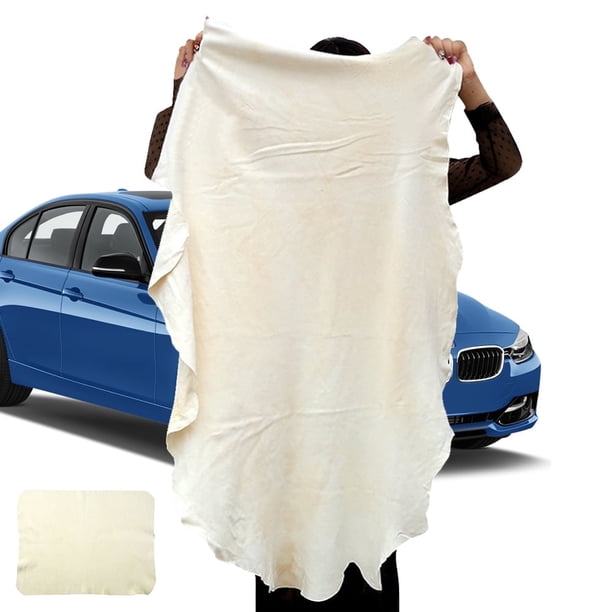 Rzvnmko Paño de Limpieza Natural para Auto de 29.5 X 17.7 Pulgadas Chamois, Toalla de Secado de Lavado de Auto de Cuero de Ciervo Genuino, Súper Absorbente